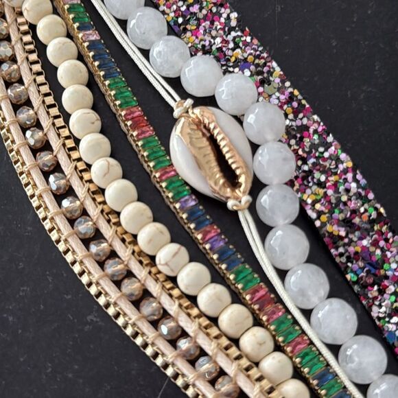 Victoria Emerson Reno Boho Cuff Bracelet – Mixed Beads, Shell, Glitter - Picture 4 of 8